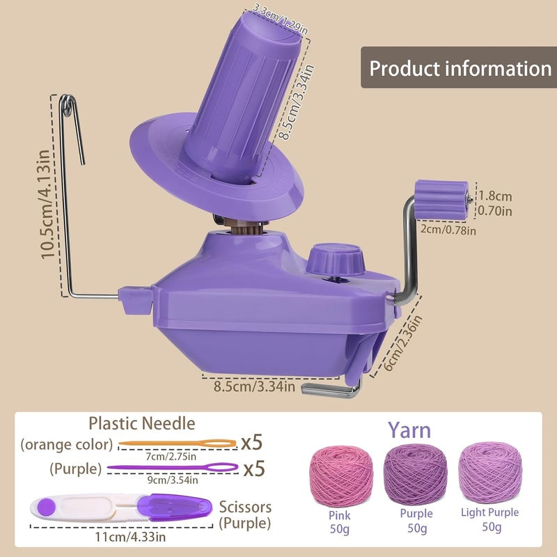 Kogyxe Yarn Winder, Yarn Ball Winder, Purple Hand-Operated Roller 3 Rolls of Crochet Yarn for Crocheting, The Helper for Knitting Lovers - Image 2
